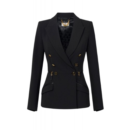 SACOU ELISABETTA FRANCHI, Fermoare aurii atasate, Nasturi Logo, Negru SACOU ELISABETTA FRANCHI, Fermoare aurii atasate, Nasturi Logo, Negru