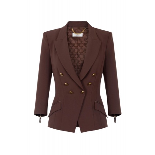 SACOU ELISABETTA FRANCHI, Jacket in double layer crêpe, Coffee SACOU ELISABETTA FRANCHI, Jacket in double layer crêpe, Coffee