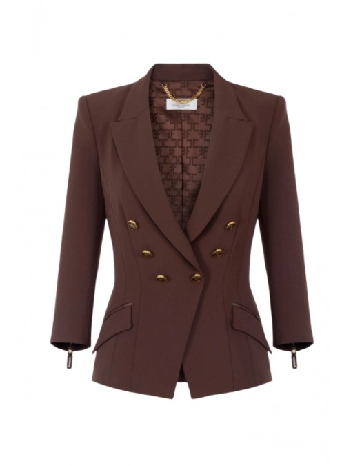SACOU ELISABETTA FRANCHI, Jacket in double layer crêpe, Coffee - GI17456E2EA3 SACOU ELISABETTA FRANCHI, Jacket in double layer crêpe, Coffee - GI17456E2EA3