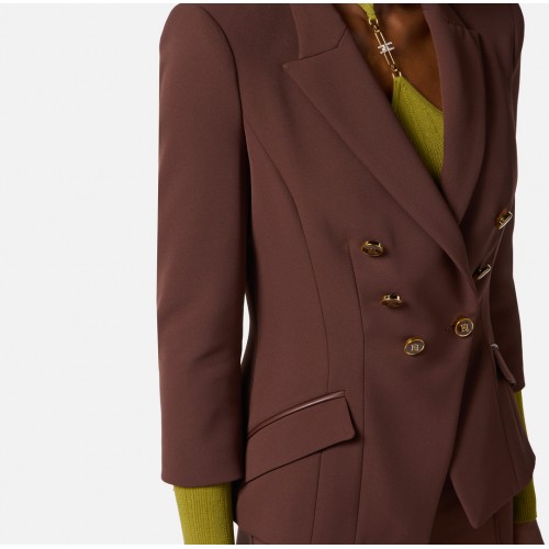 SACOU ELISABETTA FRANCHI, Jacket in double layer crêpe, Coffee SACOU ELISABETTA FRANCHI, Jacket in double layer crêpe, Coffee