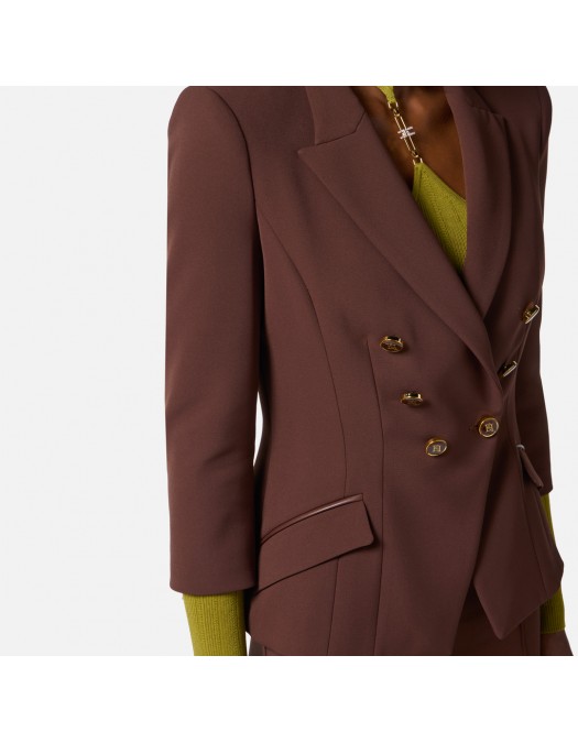 SACOU ELISABETTA FRANCHI, Jacket in double layer crêpe, Coffee - GI17456E2EA3 SACOU ELISABETTA FRANCHI, Jacket in double layer crêpe, Coffee - GI17456E2EA3