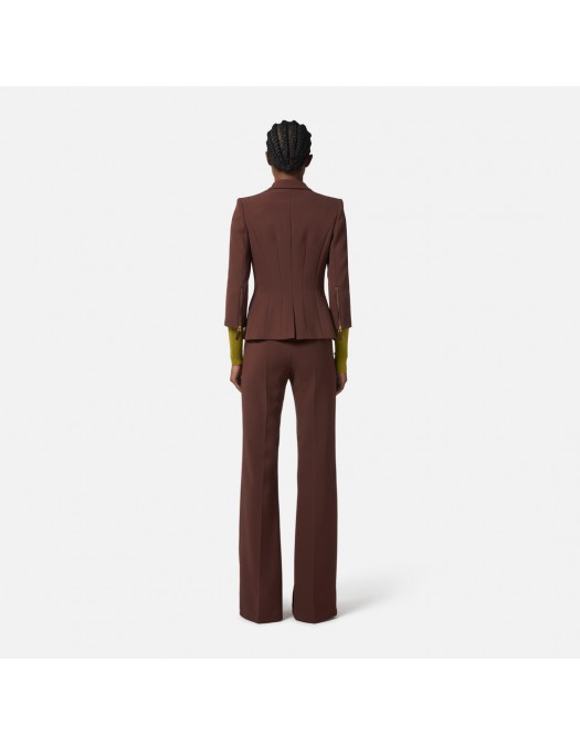 SACOU ELISABETTA FRANCHI, Jacket in double layer crêpe, Coffee - GI17456E2EA3 SACOU ELISABETTA FRANCHI, Jacket in double layer crêpe, Coffee - GI17456E2EA3