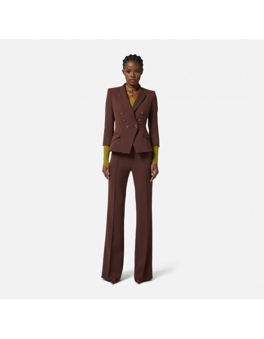 SACOU ELISABETTA FRANCHI, Jacket in double layer crêpe, Coffee - GI17456E2EA3 SACOU ELISABETTA FRANCHI, Jacket in double layer crêpe, Coffee - GI17456E2EA3