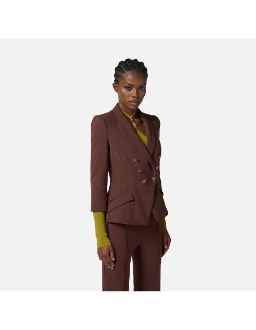 SACOU ELISABETTA FRANCHI, Jacket in double layer crêpe, Coffee - GI17456E2EA3 SACOU ELISABETTA FRANCHI, Jacket in double layer crêpe, Coffee - GI17456E2EA3
