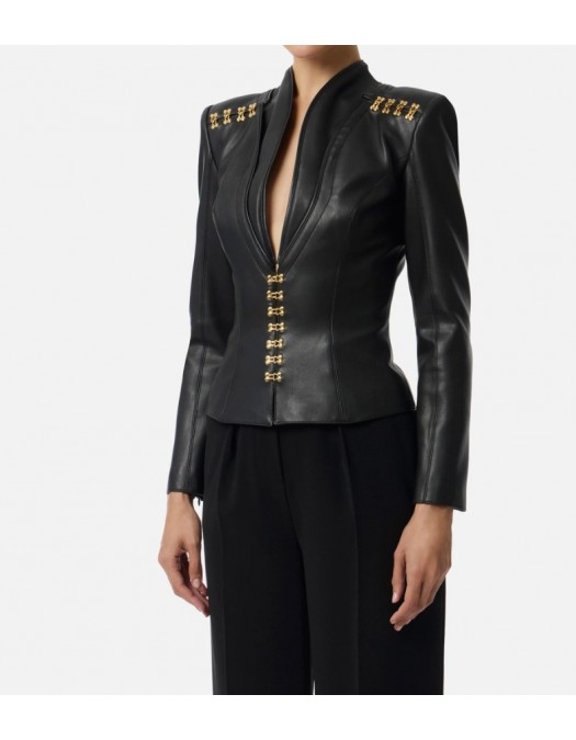Jacheta ELISABETTA FRANCHI, Accesorii gold atasate, Negru - GI18757E2110 Jacheta ELISABETTA FRANCHI, Accesorii gold atasate, Negru - GI18757E2110