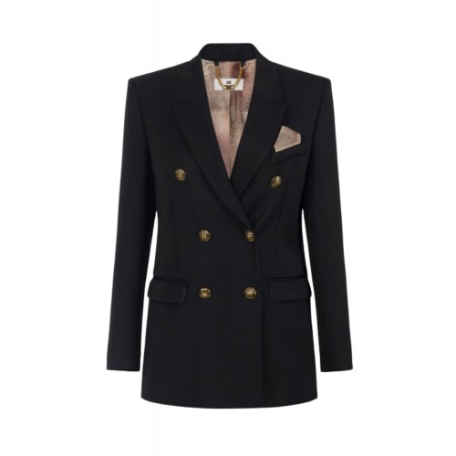 SACOU ELISABETTA FRANCHI, Buzunare atasate, Nasturi Logo, Negru SACOU ELISABETTA FRANCHI, Buzunare atasate, Nasturi Logo, Negru