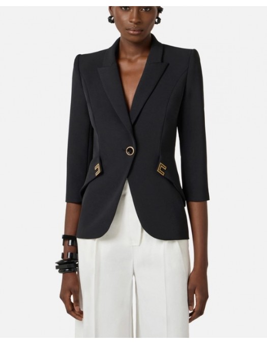 Sacou ELISABETTA FRANCHI , Jacket in double layer stretch crêpe fabric with logo details - GI21561E2EV7