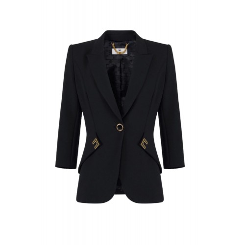 Sacou ELISABETTA FRANCHI , Jacket in double layer stretch crêpe fabric with logo details
