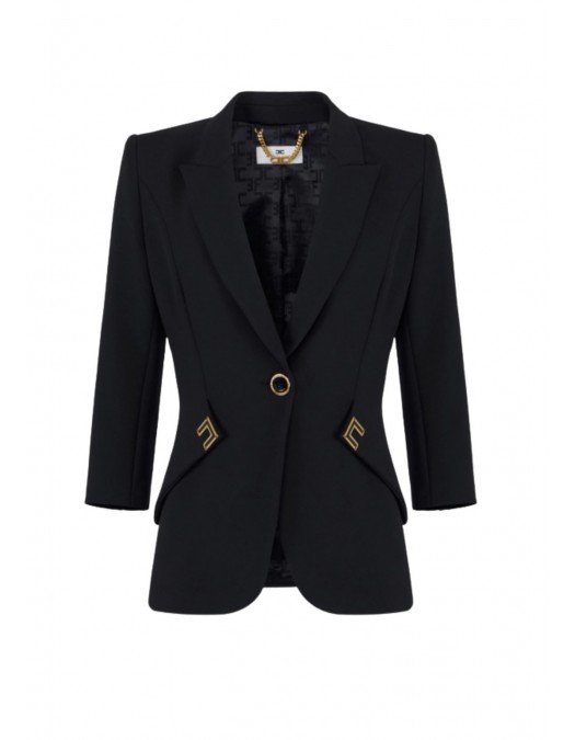 Sacou ELISABETTA FRANCHI , Jacket in double layer stretch crêpe fabric with logo details - GI21561E2EV7