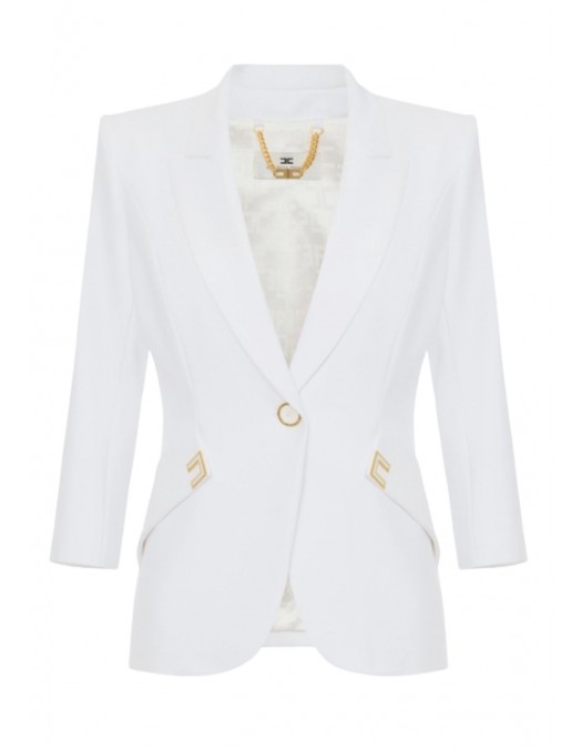 Sacou ELISABETTA FRANCHI, Jacket in double layer stretch crêpe fabric with logo details - GI21661E2360
