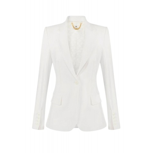 Sacou ELISABETTA FRANCHI, Jacket in double layer stretch crêpe fabric, Alb