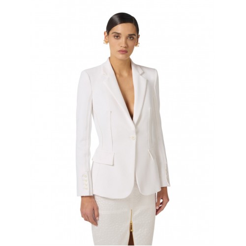 Sacou ELISABETTA FRANCHI, Jacket in double layer stretch crêpe fabric, Alb