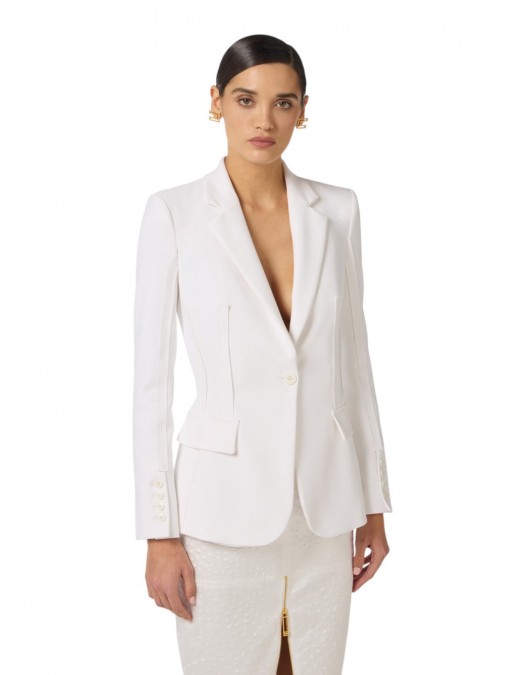 Sacou ELISABETTA FRANCHI, Jacket in double layer stretch crêpe fabric, Alb - GI21661E2360