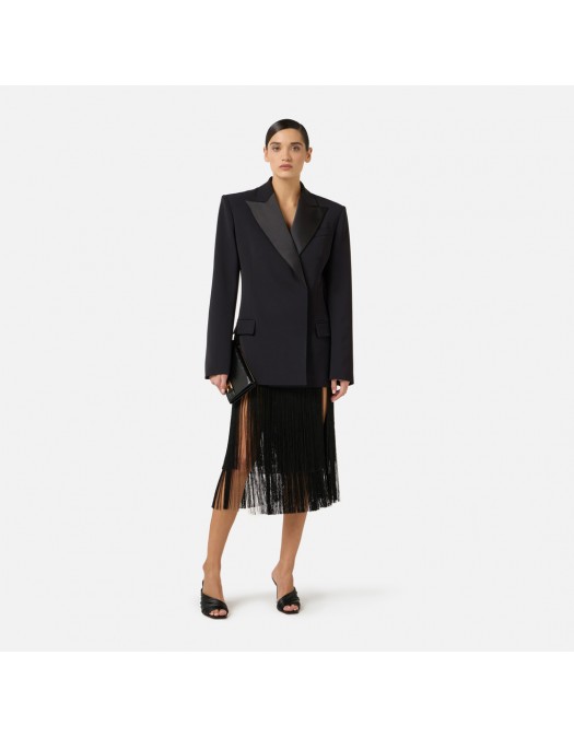 Sacou ELISABETTA FRANCHI, lightweight crêpe fabric and satin, Negru - GI24163E2110