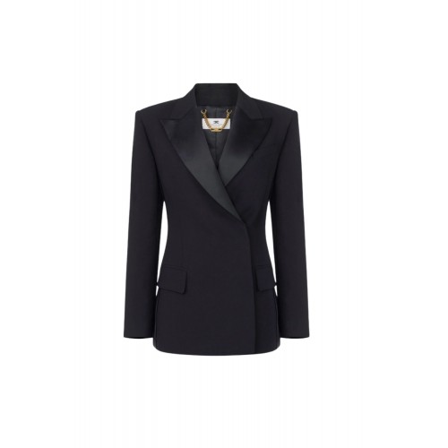 Sacou ELISABETTA FRANCHI, lightweight crêpe fabric and satin, Negru