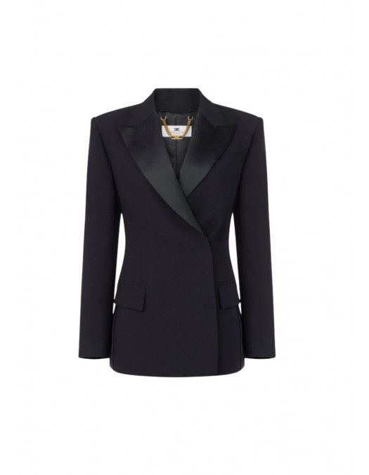 Sacou ELISABETTA FRANCHI, lightweight crêpe fabric and satin, Negru - GI24163E2110