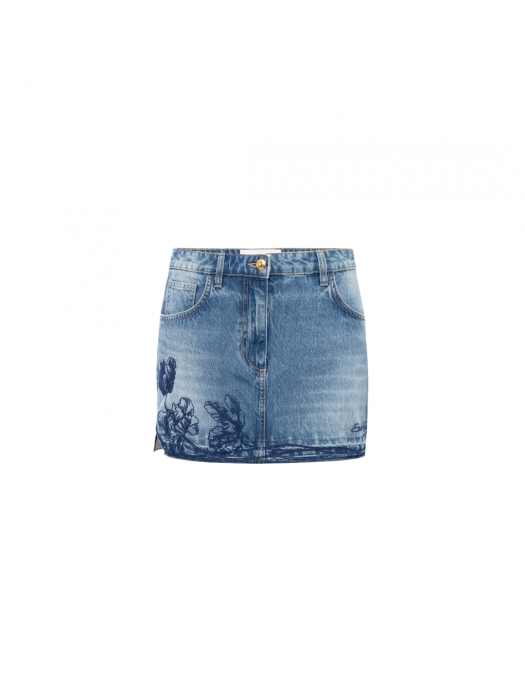 Fusta ELISABETTA FRANCHI, Miniskirt, Floral Embroidery, Blue - GJ34N51E2R34 Fusta ELISABETTA FRANCHI, Miniskirt, Floral Embroidery, Blue - GJ34N51E2R34