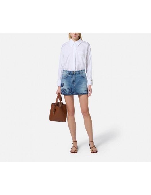 Fusta ELISABETTA FRANCHI, Miniskirt, Floral Embroidery, Blue - GJ34N51E2R34 Fusta ELISABETTA FRANCHI, Miniskirt, Floral Embroidery, Blue - GJ34N51E2R34