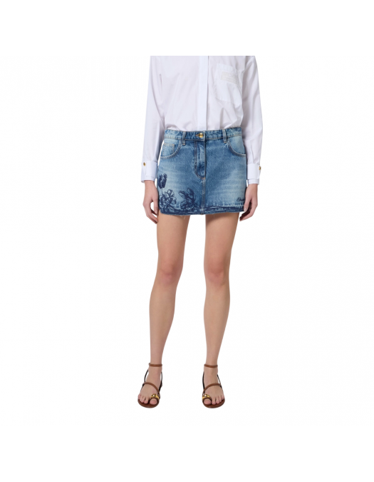 Fusta ELISABETTA FRANCHI, Miniskirt, Floral Embroidery, Blue - GJ34N51E2R34 Fusta ELISABETTA FRANCHI, Miniskirt, Floral Embroidery, Blue - GJ34N51E2R34