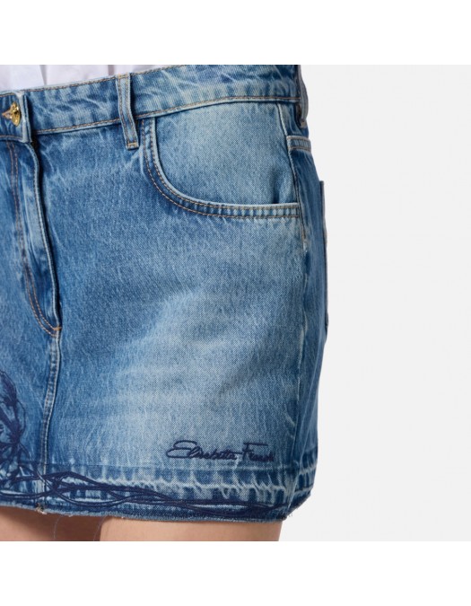 Fusta ELISABETTA FRANCHI, Miniskirt, Floral Embroidery, Blue - GJ34N51E2R34 Fusta ELISABETTA FRANCHI, Miniskirt, Floral Embroidery, Blue - GJ34N51E2R34