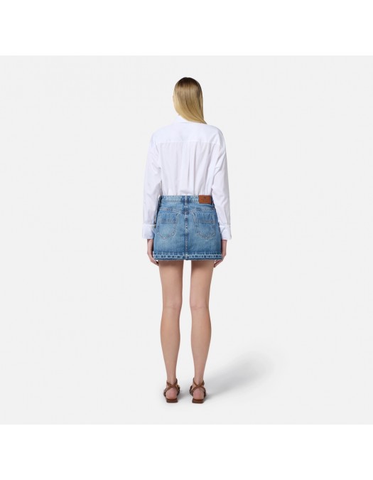 Fusta ELISABETTA FRANCHI, Miniskirt, Floral Embroidery, Blue - GJ34N51E2R34 Fusta ELISABETTA FRANCHI, Miniskirt, Floral Embroidery, Blue - GJ34N51E2R34