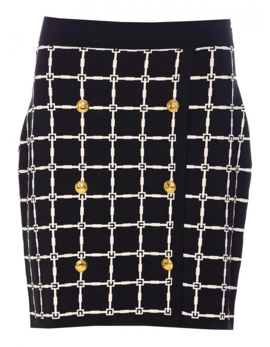 FUSTA ELISABETTA FRANCHI, Grid Patterned Buttoned, Black - GK10B51E2685 FUSTA ELISABETTA FRANCHI, Grid Patterned Buttoned, Black - GK10B51E2685