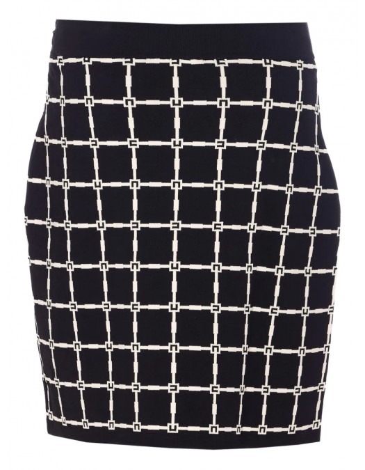 FUSTA ELISABETTA FRANCHI, Grid Patterned Buttoned, Black - GK10B51E2685 FUSTA ELISABETTA FRANCHI, Grid Patterned Buttoned, Black - GK10B51E2685
