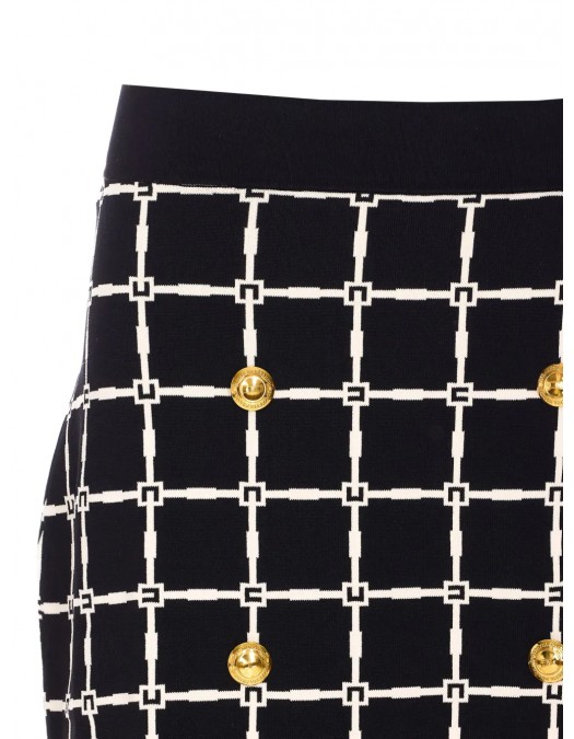 FUSTA ELISABETTA FRANCHI, Grid Patterned Buttoned, Black - GK10B51E2685 FUSTA ELISABETTA FRANCHI, Grid Patterned Buttoned, Black - GK10B51E2685