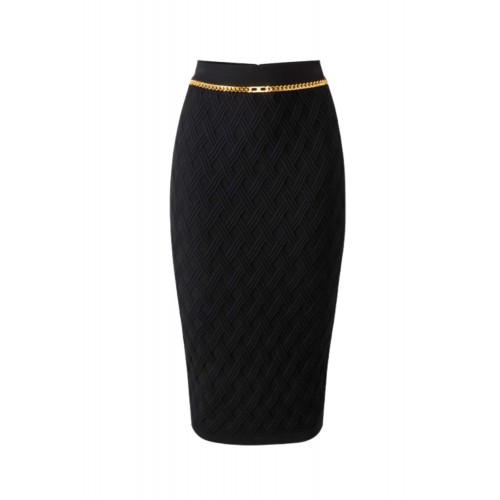 FUSTA ELISABETTA FRANCHI, Lant auriu atasat, Negru FUSTA ELISABETTA FRANCHI, Lant auriu atasat, Negru