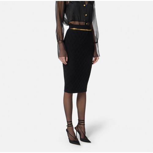 FUSTA ELISABETTA FRANCHI, Lant auriu atasat, Negru FUSTA ELISABETTA FRANCHI, Lant auriu atasat, Negru