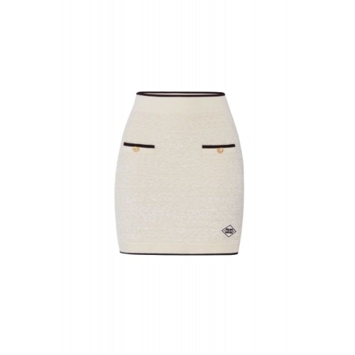 Fusta ELISABETTA FRANCHI, Miniskirt in bouclé chenille fabric with contrasting details