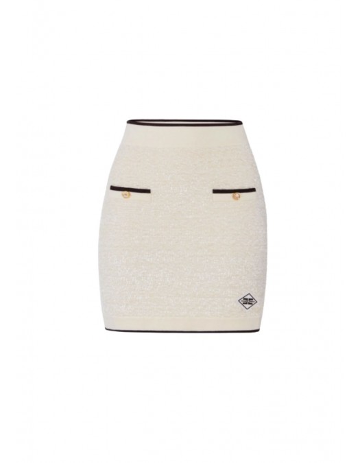 Fusta ELISABETTA FRANCHI, Miniskirt in bouclé chenille fabric with contrasting details - GK21S61E2E84