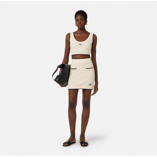 Fusta ELISABETTA FRANCHI, Miniskirt in bouclé chenille fabric with contrasting details