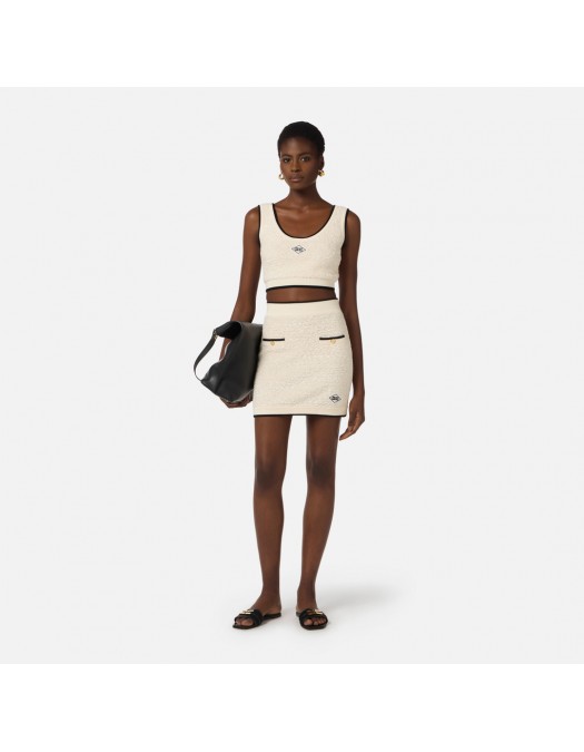 Fusta ELISABETTA FRANCHI, Miniskirt in bouclé chenille fabric with contrasting details - GK21S61E2E84