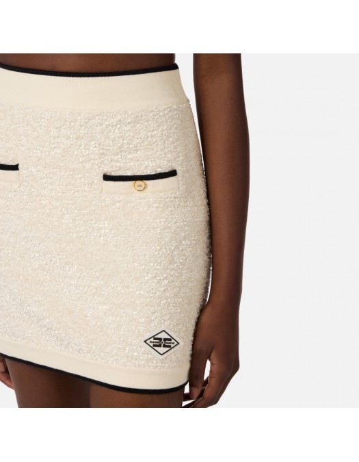 Fusta ELISABETTA FRANCHI, Miniskirt in bouclé chenille fabric with contrasting details - GK21S61E2E84
