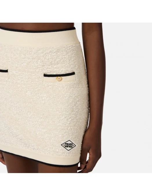Fusta ELISABETTA FRANCHI, Miniskirt in bouclé chenille fabric with contrasting details - GK21S61E2E84