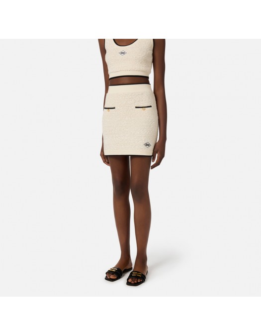 Fusta ELISABETTA FRANCHI, Miniskirt in bouclé chenille fabric with contrasting details - GK21S61E2E84