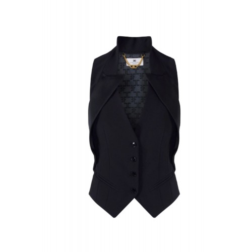 Vesta ELISABETTA FRANCHI, Waistcoat in lightweight crêpe fabric with satin lapels