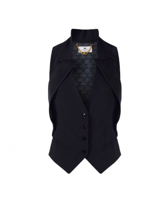 Vesta ELISABETTA FRANCHI, Waistcoat in lightweight crêpe fabric with satin lapels - GL00361E2110