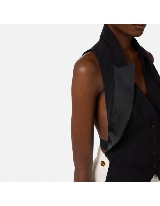Vesta ELISABETTA FRANCHI, Waistcoat in lightweight crêpe fabric with satin lapels - GL00361E2110