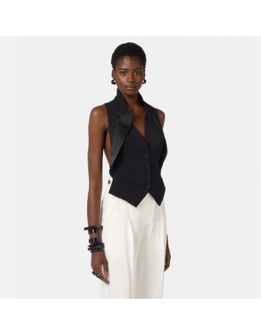 Vesta ELISABETTA FRANCHI, Waistcoat in lightweight crêpe fabric with satin lapels - GL00361E2110
