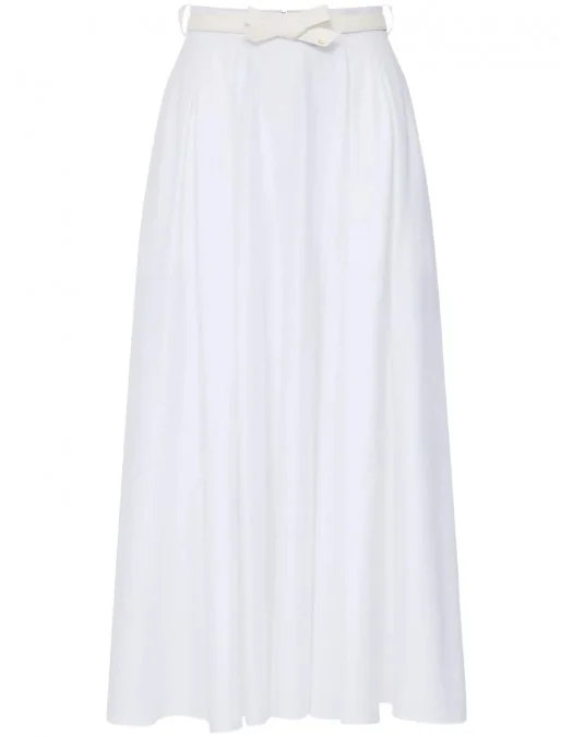 FUSTA ELISABETTA FRANCHI, Belted Satin, Long, Elegant, White - GO12152E2100 FUSTA ELISABETTA FRANCHI, Belted Satin, Long, Elegant, White - GO12152E2100