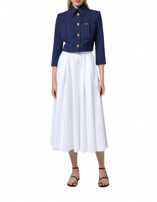 FUSTA ELISABETTA FRANCHI, Belted Satin, Long, Elegant, White - GO12152E2100 FUSTA ELISABETTA FRANCHI, Belted Satin, Long, Elegant, White - GO12152E2100