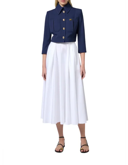FUSTA ELISABETTA FRANCHI, Belted Satin, Long, Elegant, White - GO12152E2100 FUSTA ELISABETTA FRANCHI, Belted Satin, Long, Elegant, White - GO12152E2100
