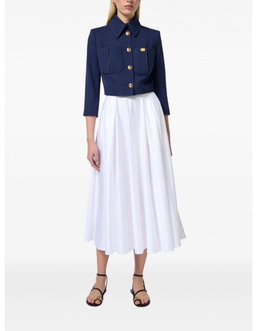 FUSTA ELISABETTA FRANCHI, Belted Satin, Long, Elegant, White - GO12152E2100 FUSTA ELISABETTA FRANCHI, Belted Satin, Long, Elegant, White - GO12152E2100