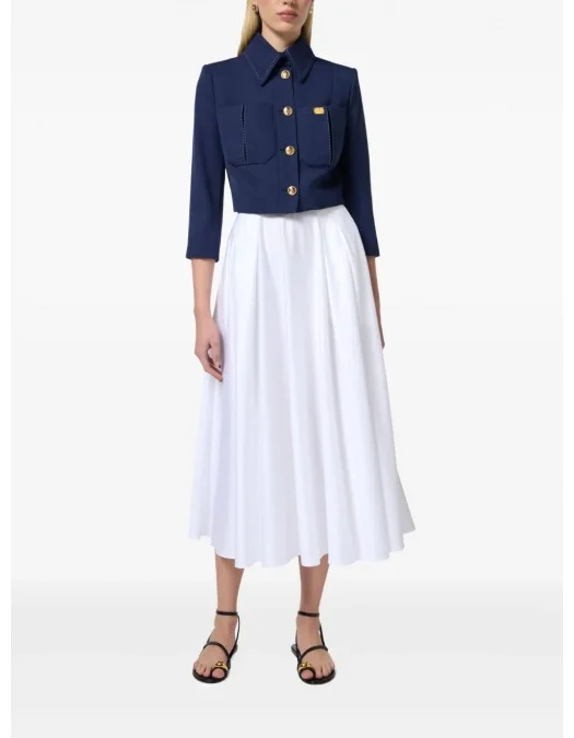 FUSTA ELISABETTA FRANCHI, Belted Satin, Long, Elegant, White - GO12152E2100 FUSTA ELISABETTA FRANCHI, Belted Satin, Long, Elegant, White - GO12152E2100