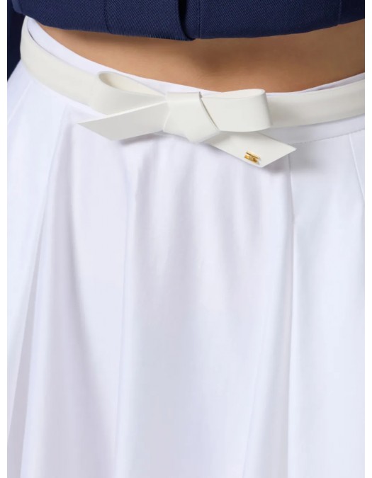 FUSTA ELISABETTA FRANCHI, Belted Satin, Long, Elegant, White - GO12152E2100 FUSTA ELISABETTA FRANCHI, Belted Satin, Long, Elegant, White - GO12152E2100
