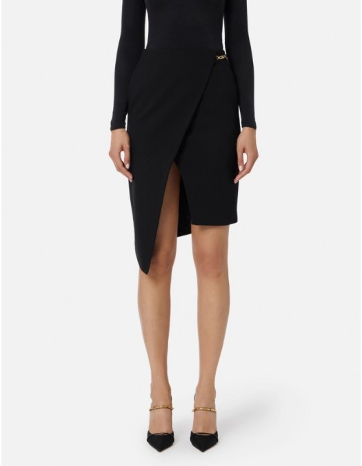 FUSTA ELISABETTA FRANCHI, in crêpe fabric with jewel detail, Negru - GO13556E2110 FUSTA ELISABETTA FRANCHI, in crêpe fabric with jewel detail, Negru - GO13556E2110