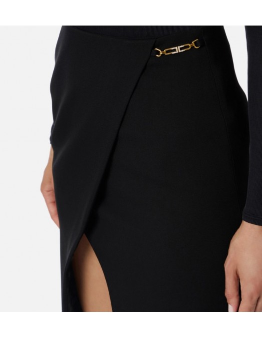 FUSTA ELISABETTA FRANCHI, in crêpe fabric with jewel detail, Negru - GO13556E2110 FUSTA ELISABETTA FRANCHI, in crêpe fabric with jewel detail, Negru - GO13556E2110