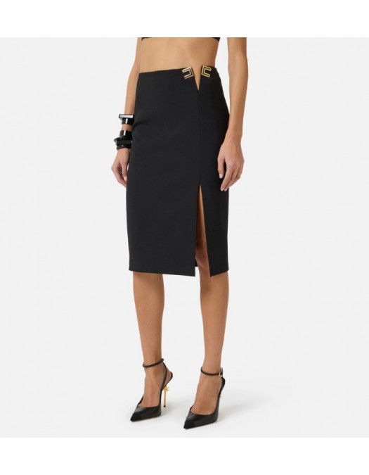 Fusta ELISABETTA FRANCHI, Skirt in double layer stretch crêpe fabric with logo details - GO14761E2360